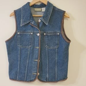 Liz Claiborne Leather Trim Denim Vest Sz M